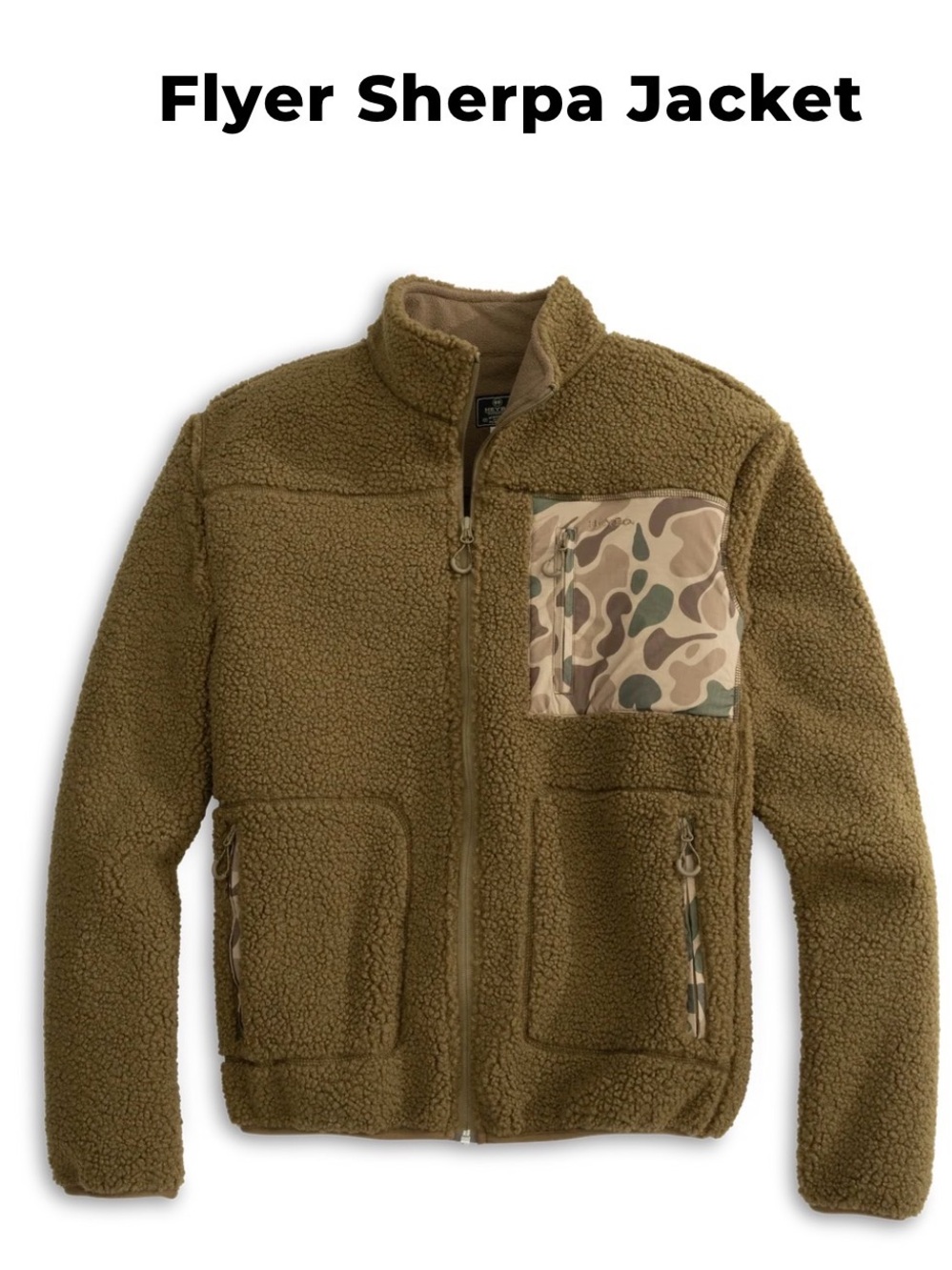 Heybo Outdoor Olive Flyer Sherpa Zip Up Jacket with Camo Chest Pocket Sz Large